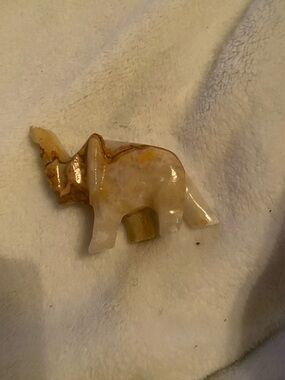 2- Hand-Carved Yellow Marble Elephants Figurine - Decorative Home Accent